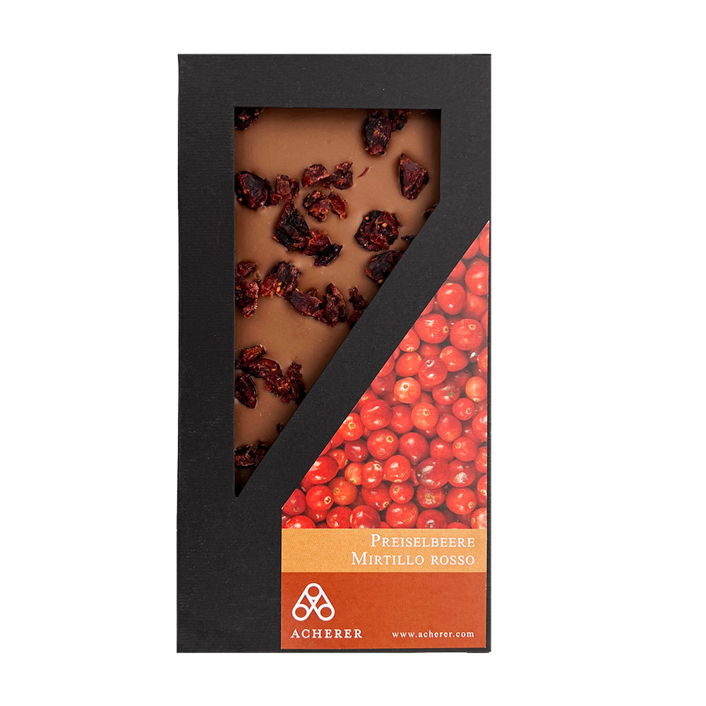 Handgefertigte Schokoladentafel mit Preiselbeeren